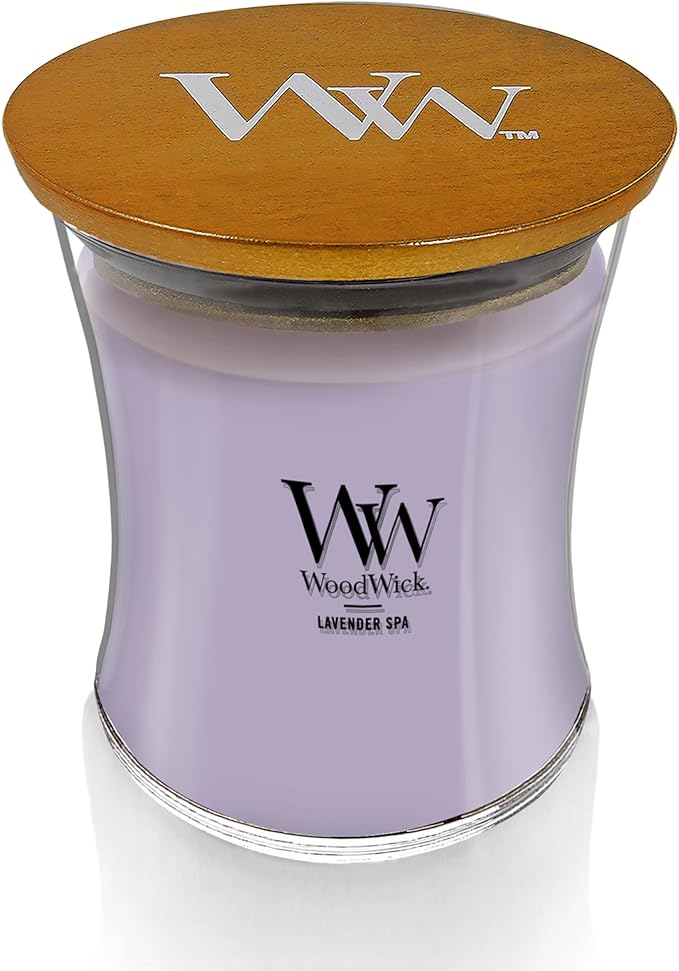 WoodWick Medium Hourglass Candle Lavender Spa - Premium Soy Blend Wax Pluswick Innovation 60 Hour Burn Time
