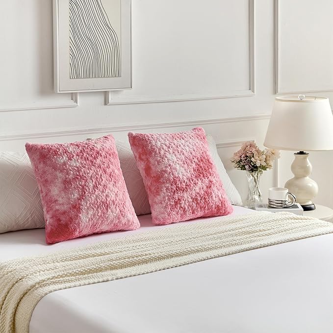 FUTEI Pink Decorative Throw Pillow Covers 20x20 Inch Set of 2,Soft Cozy Colorful Rose Swirl Texture Cushion Case,Modern Home Decor for Couch Sofa Bed Living Room