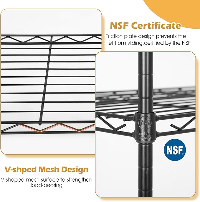 PayLessHere 4 Tier Shelving Unit 13.4" D× 35W×53.7" H Metal Shelving Standing Storage Shelf with 4 Steel Frame Adjustable Layer Racks Metal Commercial Shelf for Kitchen, Garage (Black)