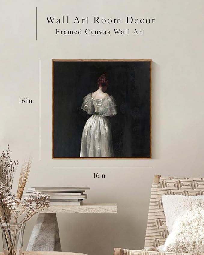 InSimSea Square Framed Canvas Wall Art, Classical Prints Seventeenth Century Lady Home Wall Decor, Desk Decor, Canvas Paintings Wall Decor for Living Room Bedroom Bathroom Office 16"x16"