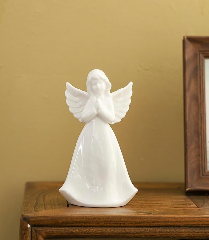 ADAVAS.Y&G Praying Angel Night Light Lighted up Angel Prayer Porcelain Angel Figurine with Lighting, White 7" H