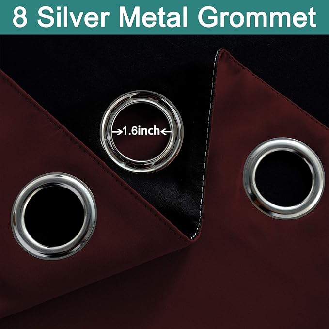 Yakamok 2 Thick Layers Completely Blackout Curtain Panels, Noise Reducing Drapes, Thermal Insulated Curtains with Black Liner for Bedroom(52Wx63L, Burgundy Red, 2 Panels)