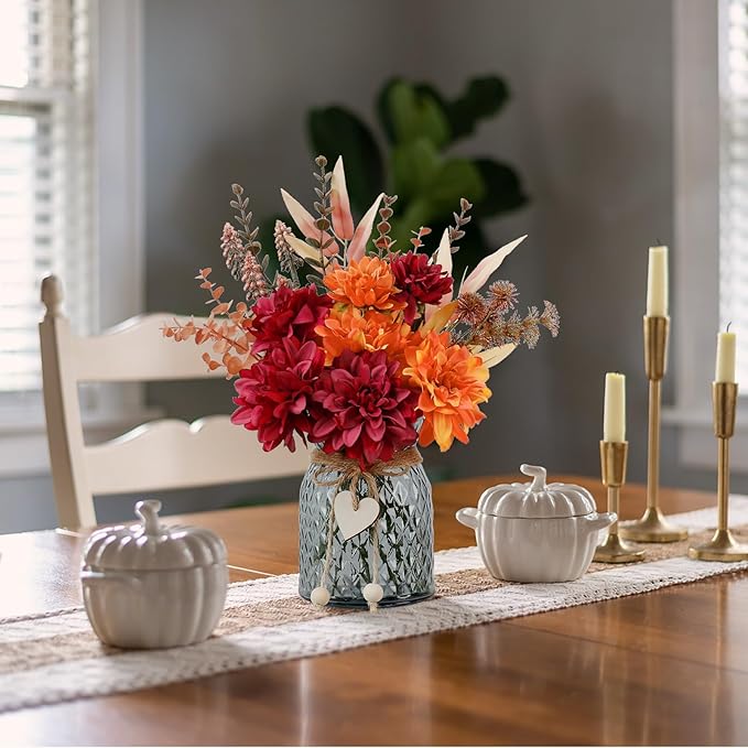 Leftover Fake Fall Flowers in Vase,Faux Flowers in Vase,Fall Floral Arrangement,Fall Centerpieces for Tables,Artificial Flowers,Kitchen Decor,Coffee Table Decor