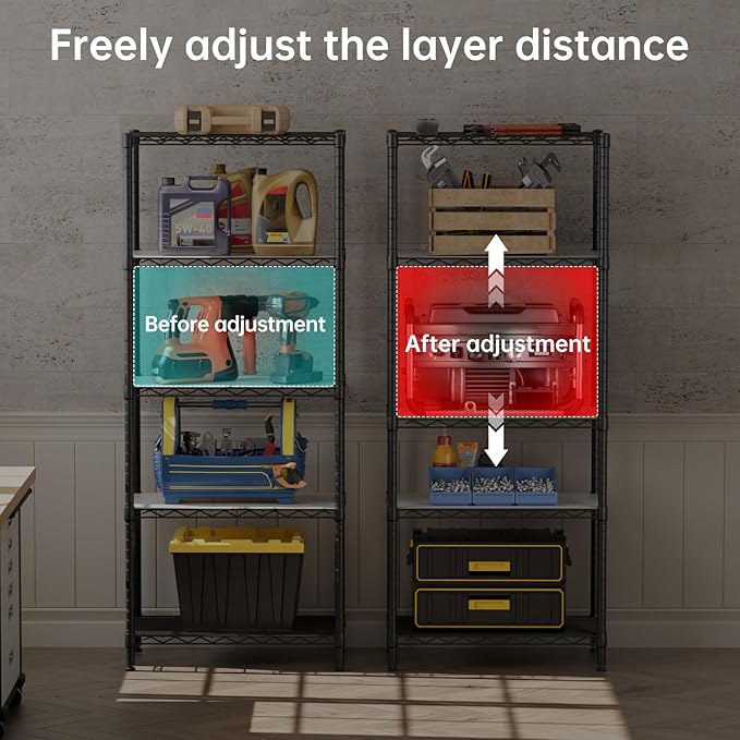 SINGAYE 5 Garage Heavy Duty Shelving Unit Kitchen Pantry Close Home Organizers and Storage Bathroom Shelf Laundry Room Organization Industrial Book Metal Wire Adjustable Shelves