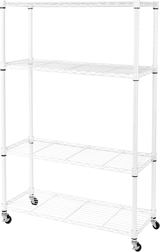 Seville Classics Solid Steel Wire Shelving Storage Unit Adjustable Shelves Organizer Rack, for Home, Kitchen, Office, Garage, Bedroom, Closet, White, 4-Tier, 36" W x 14" D