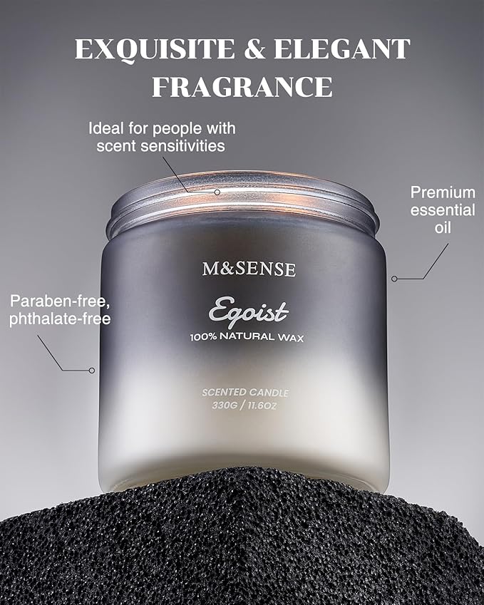 M&SENSE Lavender Sandalwood Scented Men Candles, 2 Wick 11.6oz Large Natural Soy Candle for Men 70 Hours Long Lasting Burn, Organic Black Masculine Candles Home Fragrance Holiday Candlde for Him