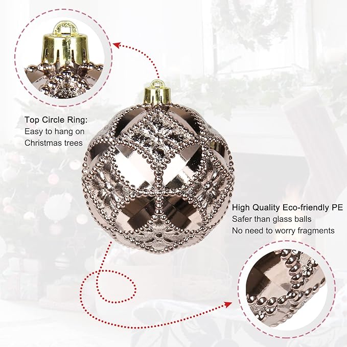 8PCS 4" Christmas Ball Ornaments Shatterproof Brown Christmas Tree Decorations Xmas Tree Balls Halloween Ornaments Décor