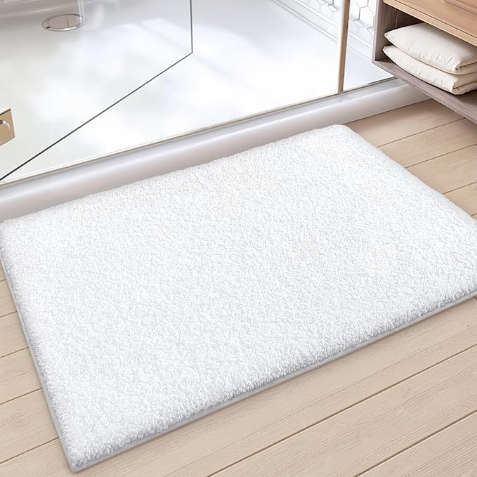 Color&Geometry White Bathroom Rugs, 20"x29" Bath Mats for Bathroom, Absorbent, Non Slip, Soft, Washable, Quick Dry, Microfiber Bath Rug Shower Mat
