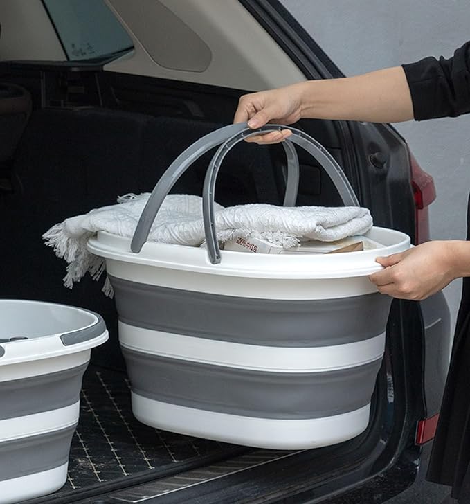 Collapsible Bucket 16L with Handles, Cleaning Mop Bucket Space Saving Foldable Silicone Tub for Laundry Storage Camping, Portable Wash Basin for Home & Car, 4.2 Gallon Compact Utility Plastic Bucket