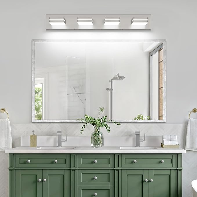 SineRise LED Modern Bathroom Vanity Light Fixtures (4-Light, 30-Inch), Brushed Nickel Modern Acrylic Bathroom Wall Lighting Fixtures Over Mirror (Cool White 6000K)