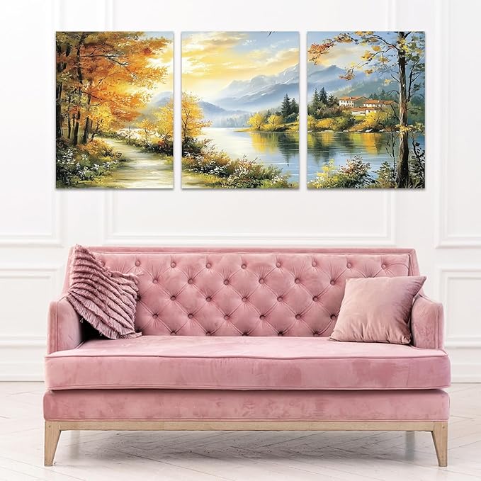 3 Piece Framed Canvas Wall Art Prints Paintings Wall Art for Living Room Large Size Wall Decor for Office Landscapes Modern Wall Decor Landscape Home Decor(72" Wx36 H)