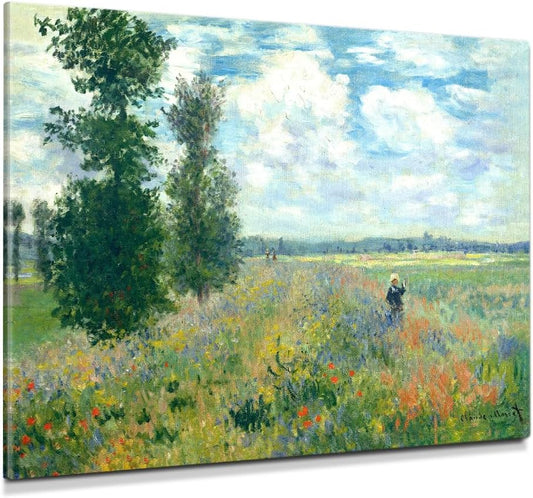 DECORARTS - Poppy Fields near Argenteuil by Claude Monet, Museum-Quality Giclee Canvas Print, Wall Art Reproduction, 40" W x 30" H, Made in USA