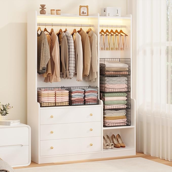 JKsmart 5-Tier Stackable Closet Organizers and Storage Shelves,Extend Clothing Closet Shelf Bins for Jeans Pants Sweaters - Wardrobe Cupboard Clothes Organizer System-Wider Mouth Design