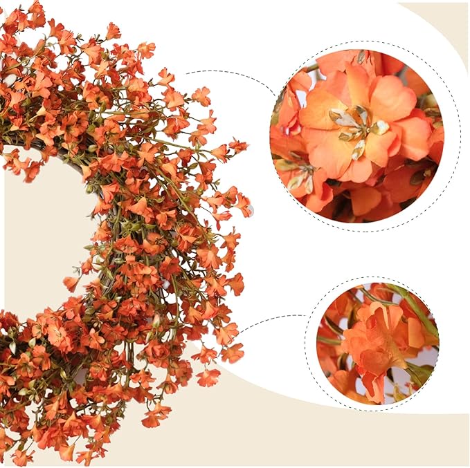 Fall Orange Forsythia Wreath for Front Door, 22 Inch Autumn Floral Door Wreath Indoor and Outdoor,Seasonal Festival Flower Wreath for Home Decor