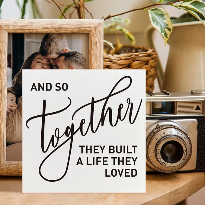 Romantic Bedroom Wooden Box Sign, They Built A Life They Loved, Home Master Bedroom Decor, Motivational Home Desk Farmhouse Decorations, Wedding Marriage Valentine's Day Gifts Him Her