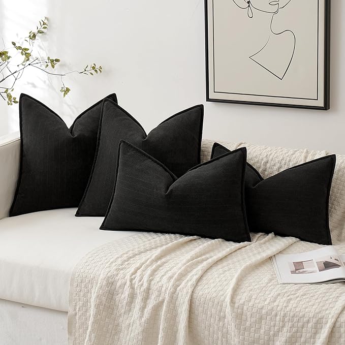 MIULEE Pack of 2 Black Decorative Pillow Covers 26x26 Inch Soft Chenille Luxurious Couch Throw Pillows Farmhouse Cushion Covers Euro Shams with Elegant Design for Sofa Bedroom Living Room Home Decor