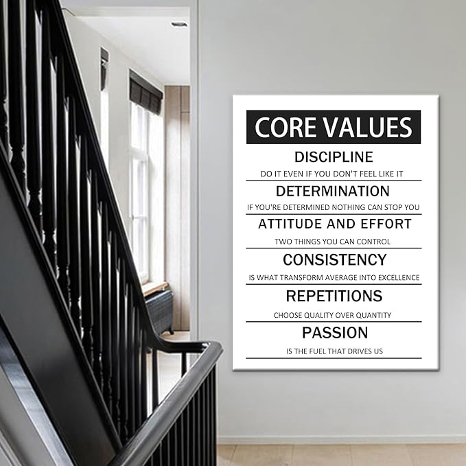 Wall Art Core Values Posters Printed on Canvas Inspirational Motivation Entrepreneur Quotes Artwork Modern Inspiration Posters Home Painting Frame for Living Room Decor Ready to Hang [30''W x 40''H]