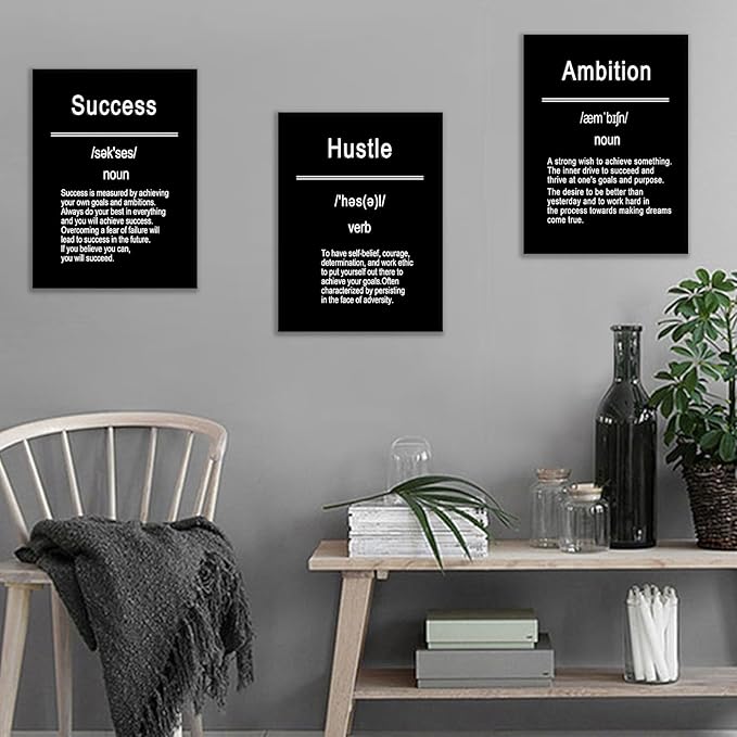 Inspirational Canvas Wall Art Poster Print Motivational Success Hustel Ambition Entrepreneur Quotes Inspiring Picture Painting Wall Decor Artwork for Modern Home Bathroom Ready to Hang [36''W x 16''H]