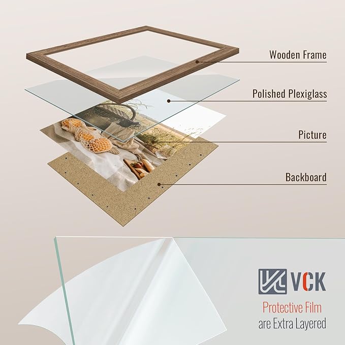 VCK 12x18 Frame 3 Pack - Brown Walnut, Natural Textured Solid Wood Poster Picture Frame, Wall Gallery Frame