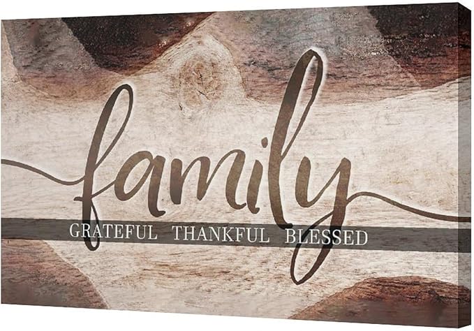 Large Family Wall Art Family Word Sign Pictures Wall Decor Home Quotes Grateful Thankful Blessed Canvas Painting Print Decor Artwork Framed for Living Room Bathroom Master Bedroom Dining Room 24"x16"