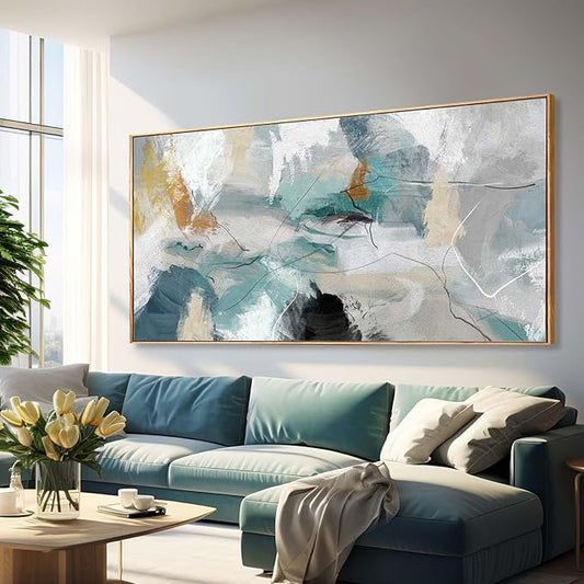 Kureful Green and White Canvas Wall Art Contemporary Wall Decor Abstract Poster Printing 36"x70" Office Art Pictures Bedroom Decorations