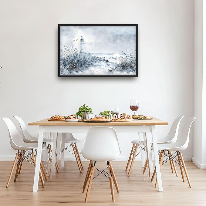 Flintis Large Lighthouse Wall Art Beach Lighthouse Pictures Wall Decor Abstract Nautical Canvas Painting Print Artwork Decoration Framed for Living Room Bathroom Master Bedroom Office 36L x 24W