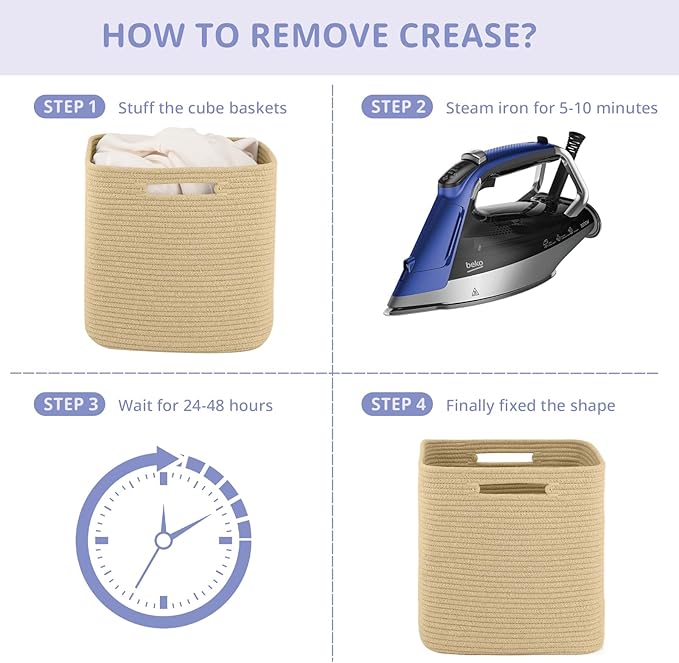 OIAHOMY Storage Cubes, 13 Inch Cube Storage Organizer, Collapsible Storage Bins, Baskets for Organizing, Storage Bins for Shelves-Hemp Yellow, 2-PACK