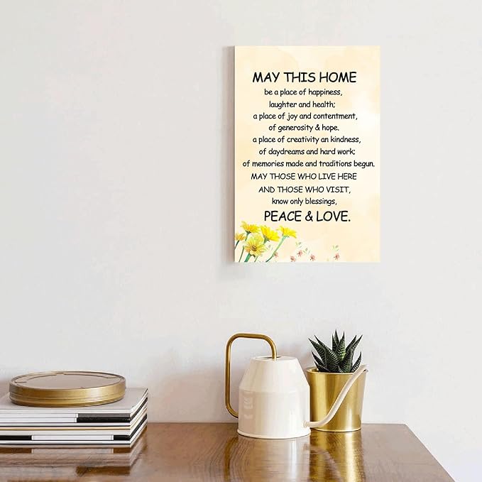 New Home Blessing Wall Art May This Home Be a Place of Happiness Canvas Print Quote Painting for Home Bless this Home Wall Decor Housewarming Gifts Framed 12 * 18 inch