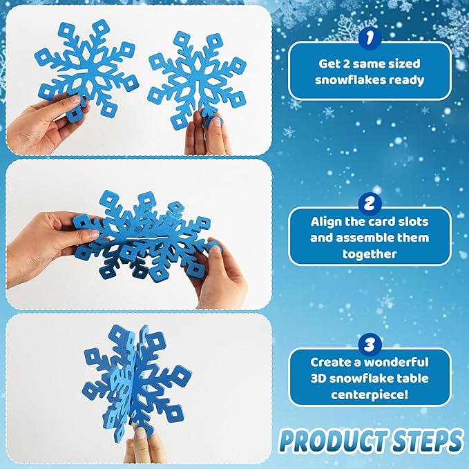 OuMuaMua 12 Sets Snowflake Christmas Table Decorations - 24pcs Blue Fuchsia Purple Sliver Wooden 3D Snowflake Decor Tabletop Centerpieces for Christmas Party Supplies Home Decor