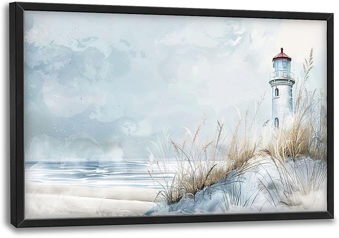 Flintis Large Lighthouse Wall Art Beach Lighthouse Pictures Wall Decor Abstract Nautical Canvas Painting Print Artwork Decoration Framed for Living Room Bathroom Master Bedroom 36L x 24W