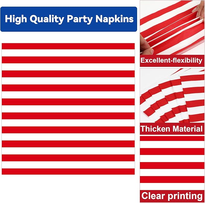 Patriotic Oval Paper Plates 11inch 4th of July American Flag Paper Plate and Napkin, Dish Tray Independence Party Decoration Supplies for Veterans Election Day Memorial Day Tableware, 25 Guest