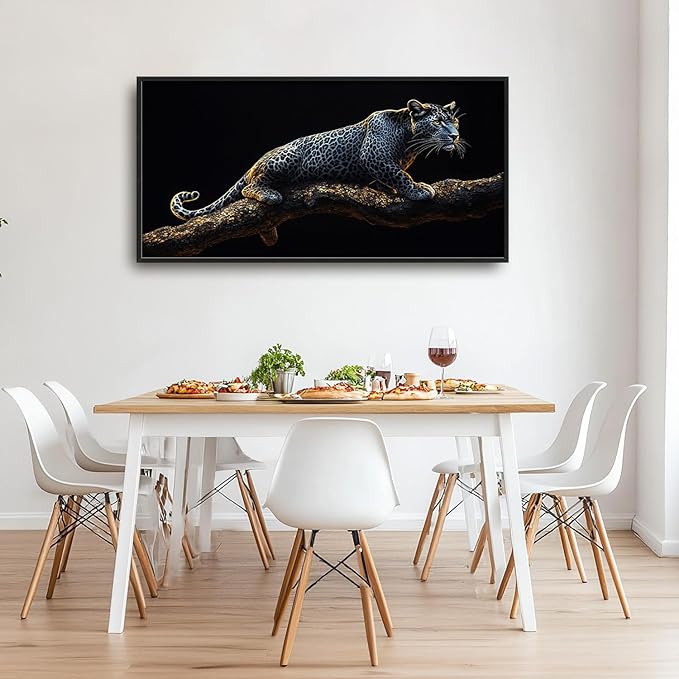 Flintis Large Black and White Leopard Framed Wall Art Leopard Pictures Wall Decor Abstract Animal Portrait Canvas Painting Print Artworks Framed for Living Room Bathroom Master Bedroom 60L X 30W