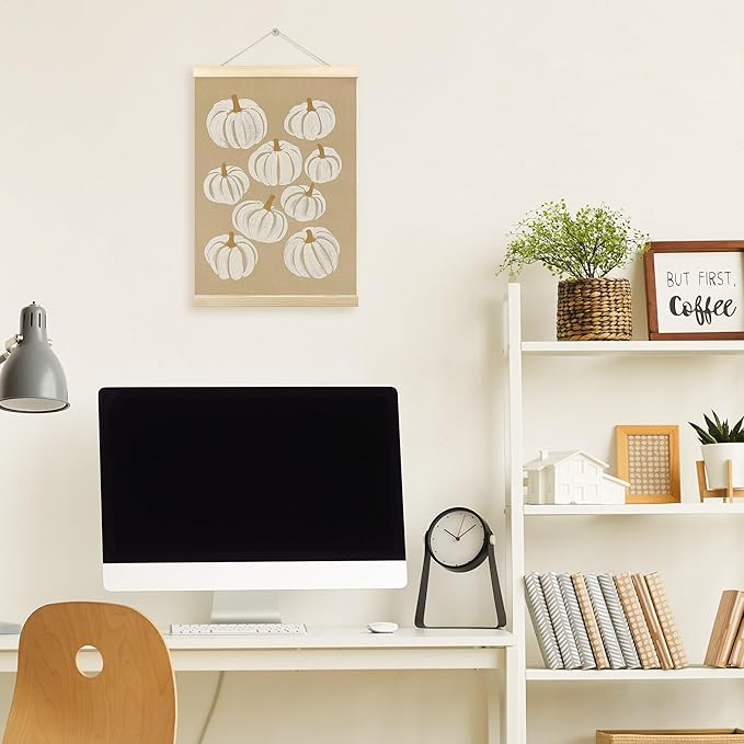 TLESKE Beige and White Pumpkins Poster Hanger Frame, Cute Fall Autumn Farmhouse Hanging Wall Art Room Decor Framed for Living Room Bedroom, Thanksgiving Decorations Prints Pictures Artwork, 12x16