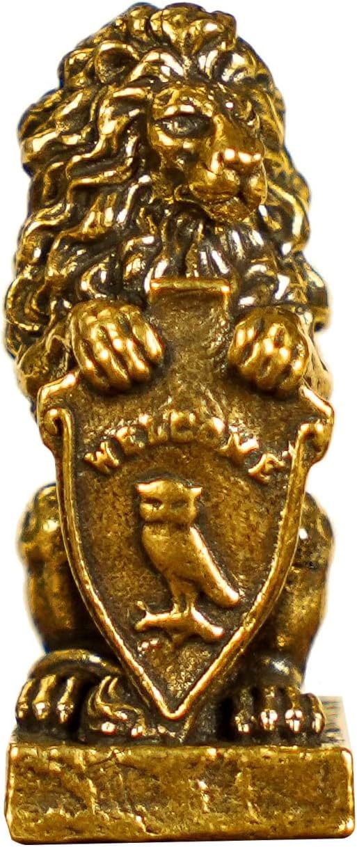 CHOVY Retro Handcrafted Guardian Lion Sculpture - 100% Solid Brass Majestic Lion Holding Ornate Shield Vintage Style Collectible Art Piece for Home & Office | Unique Gift for Mythology Lovers