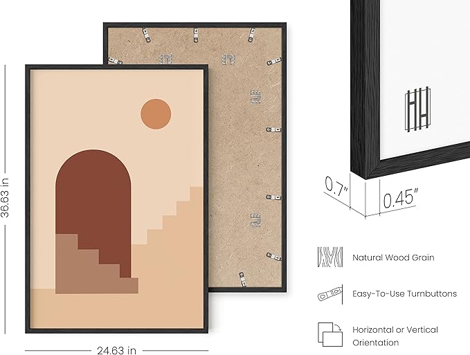 HAUS AND HUES Boho Art Prints Minimalist Decor - Boho Wall Art Mid Century Modern Decor Wall Art Boho Wall Decor Boho Modern Wall Prints Sun and Two Staircases with Door (24x36 Framed Black)
