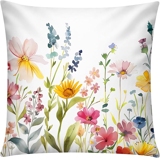 COMMINY 6 Pack Spring Floral Pillow Cover 18x18 Blossm Flower Throw Pillow Covers Vibrant Color in 6 Unique Patterned Cushion Covers for Couch Sofa Living Room Home 6 P