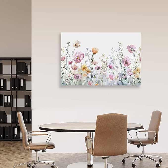 Tucai Decor Floral Wall Art Pink Yellow Purple Flowers Canvas art for Living Room Bedroom Office Watercolor wildflowers Art Prints 32 x 48 inches Ready to Hang