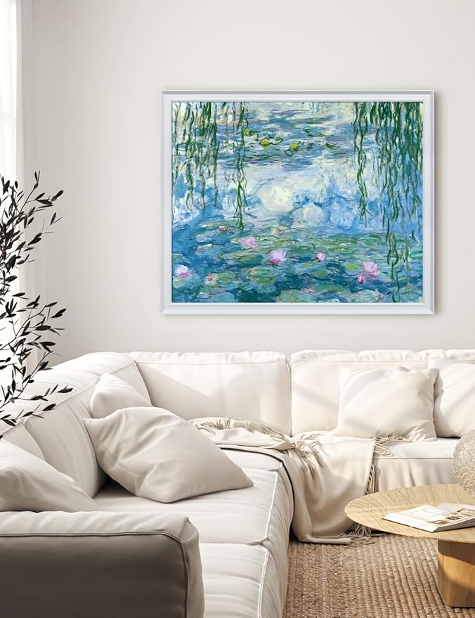 DECORARTS - Claude Monet Water Lilies 1916-1919, Large Framed Wall Art, Canvas Size 35x28, Outer Dimensions Larger With Customizable Solid Wood Frames, Giclee Canvas Print, Made in USA