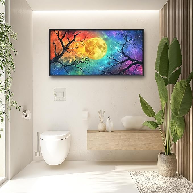 Extra Large Framed Abstract Moon Wall Art,Oversized Colorful Starry Night Tree Branch Wall Decor Pictures for Living Room,Canvas Print Painting Modern Artwork Bedroom Office Bathroom 60L x30W