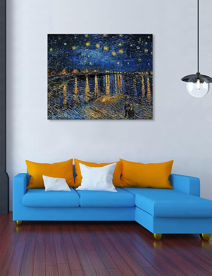 DECORARTS - Starry Night Over The Rhone, Vincent Van Gogh Art Reproduction. Giclee Print on Canvas. Wall Art for Home. 40x32