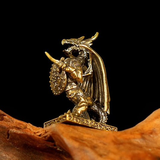 CHOVY Retro Handcrafted Dragon Knight Statue - 100% Solid Brass Armored Warrior with Sword & Shield, Vintage Style Collectible Art Piece for Home Unique Gift for Fantasy Lovers & Medieval Collectors