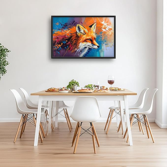 Fox Large Framed Wall Art Abstract Fox Animal Pictures Oversized Wall Decor Graffiti Canvas Print Painting Aesthetic Modern Artwork for Living Room Bedroom Office Bathroom Home Decor 36L x24W