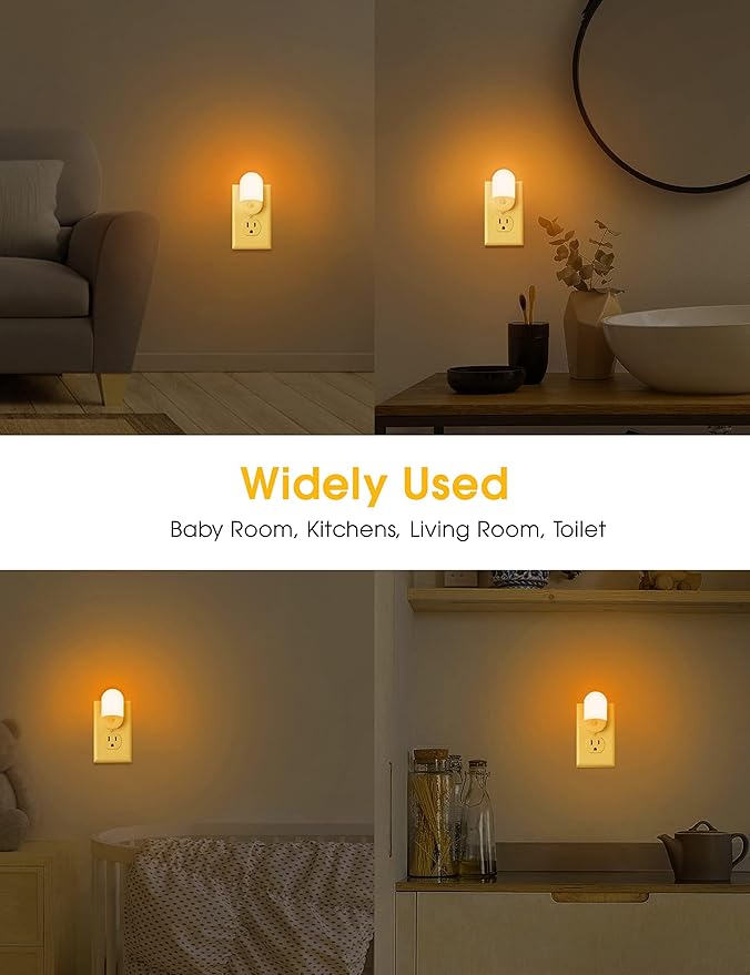 Amber Night Light, LOHAS Night Lights Plug into Wall[4 Pack], 0.6W 2000K LED Nightlight, Dusk to Dawn Sensor, 30/60LM Adjustable Brightness, Automatic Low Blue Night Light for Kid, Bathroom, Hallway