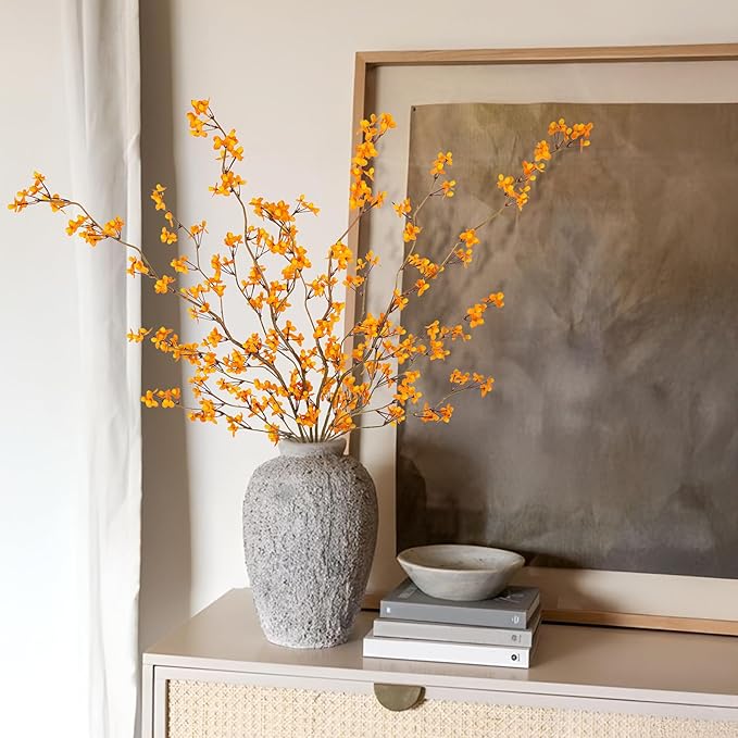 4Pcs Fake Flowers Blossom Branches Artificial Flowers for Indoor Decor, Faux Long Stem Realistic Indoor Plants for Vase Wedding Home Office Bedroom Party Table Centerpieces Decor