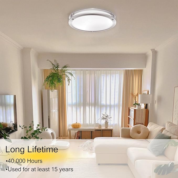 OOWOLF 2-Pack 36W 13inch LED Flush Mount Ceiling Light Fixture Dimmable Brushed Nickel, Easy to Install LED Ceiling Lamp Fixture Without Flicker, Super Bright 3600LM 5000K Daylight White