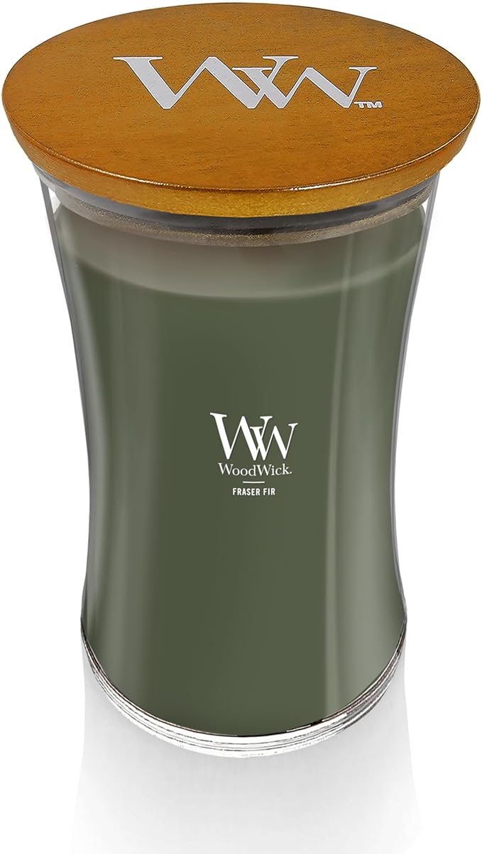 WoodWick Large Hourglass Candle Fraser Fir - Premium Soy Blend Wax Pluswick Innovation Wood Wick Made in USA