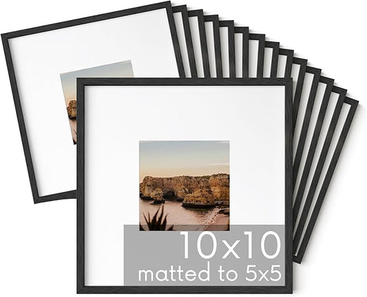 HAUS AND HUES Set of 15 10x10 Picture Frames - Black Square Frames for Gallery Wall, 10 x 10 Frame with Mat, Oak Wood Picture Frames