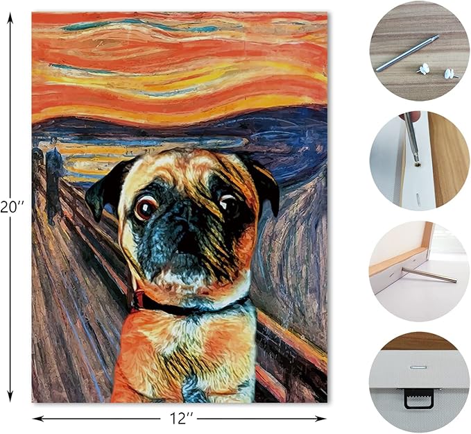 Nogrit Pug Dog Wall Art, Pug Gifts for Pug Lovers Women, Pug Decor, Pug Dog Posters, Pug Mom Gifts, Watercolor Pug Canvas Wall Art 11x14