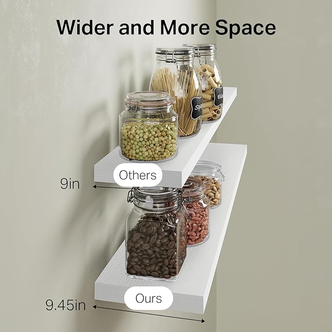 BAYKA White Floating Shelves for Wall, 36 inches Wall Mounted Rustic Wood Shelves for Bathroom, Bedroom, Living Room, for Books/Storage/Decor（Set of 3）