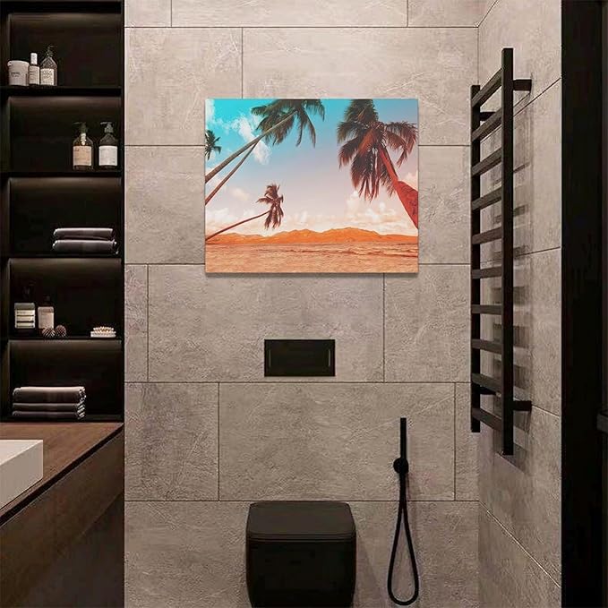 Large Beach Palms Wall Art Coastal Tropical Palm Tree Pictures Wall Decor Bathroom Ocean Nautical Canvas Painting Print Modern Home Decor Artwork Framed for Living Room Bathroom Master Bedroom 20"x16"